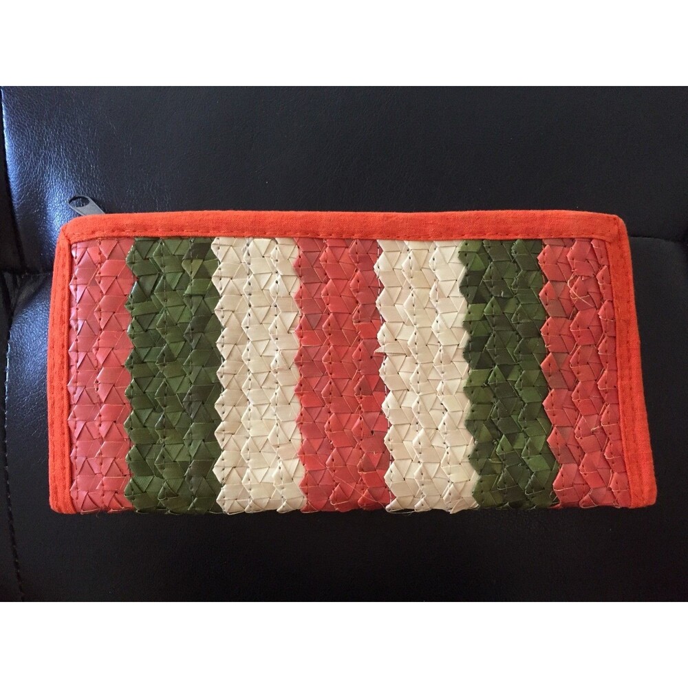Indonesian Handmade Colorful Grass Straw Woven Wallet Zippered Pouch Clutch
